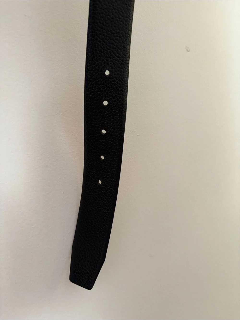 Black Pebbled Leather Belt with Antique Gold Double Rings